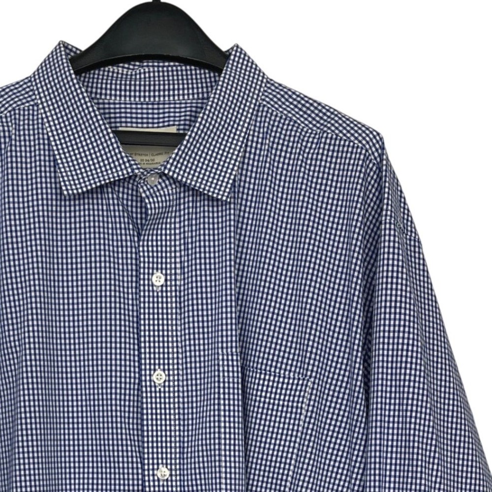 Oak Hill Mens 20 34/35 Performance Stretch‎ Button Up Shirt Blue Gingham Check